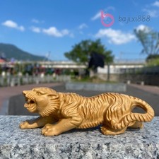 4.7" Cypress Wood Hand-Carved Tiger Statue Tea Pet Home Decoration Collectible