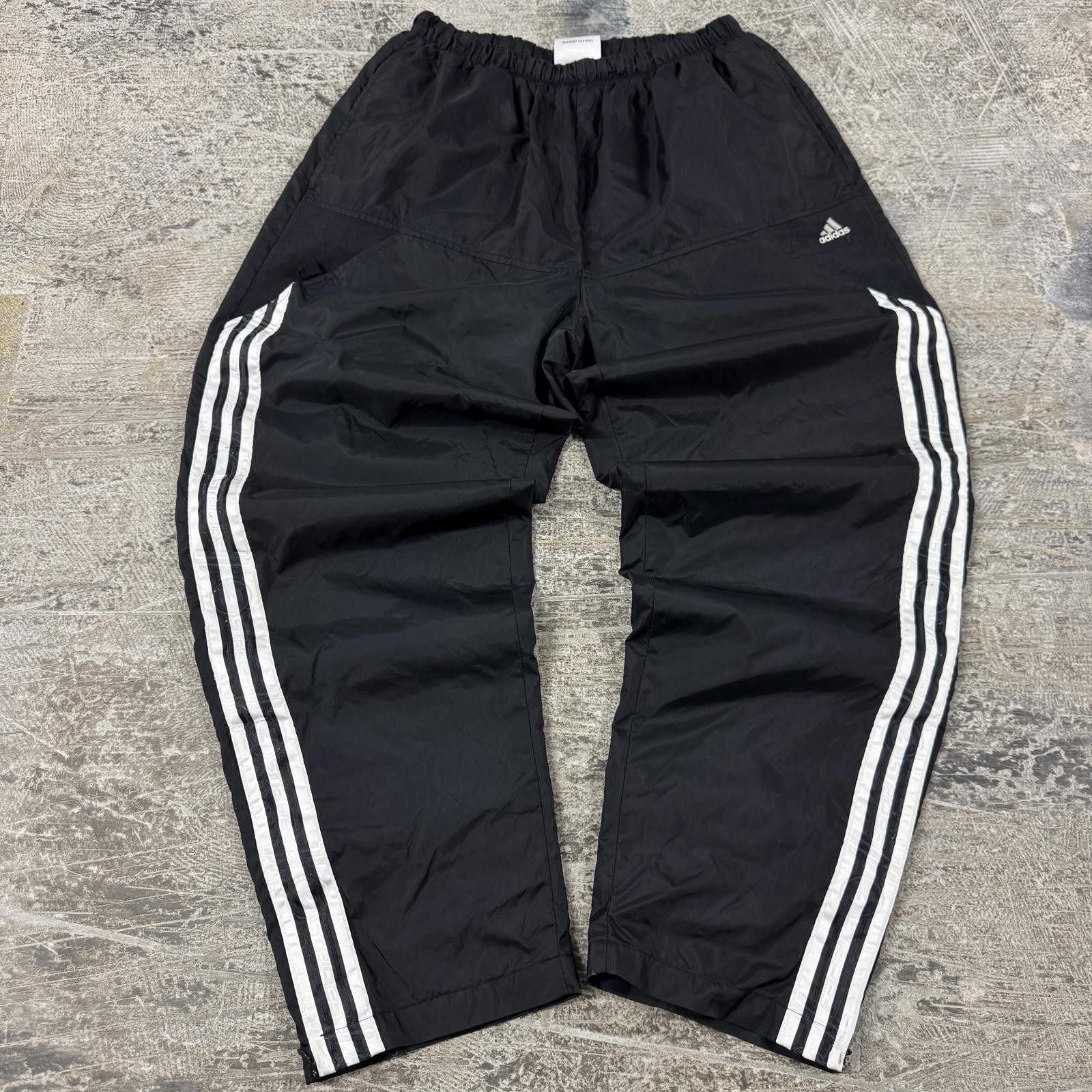 Vintage 90s Adidas Sportswear Black and White Striped Baggy Trackpants Size XL