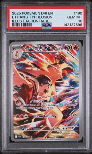 2025 POKEMON DESTINED RIVALS ILLUSTRATION RARE #190 ETHAN'S TYPHLOSION PSA 10