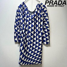 PRADA T Shirt Excellent Condition Silk Geometric Boat Neck 65 cm Length