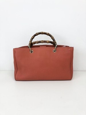 Gucci Bamboo Shopper Medium Tote Terracotta Grained Leather Bamboo