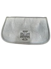 Tory Burch Britten Metallic Silver Leather Crossbody Clutch, No Stra PBR122210 