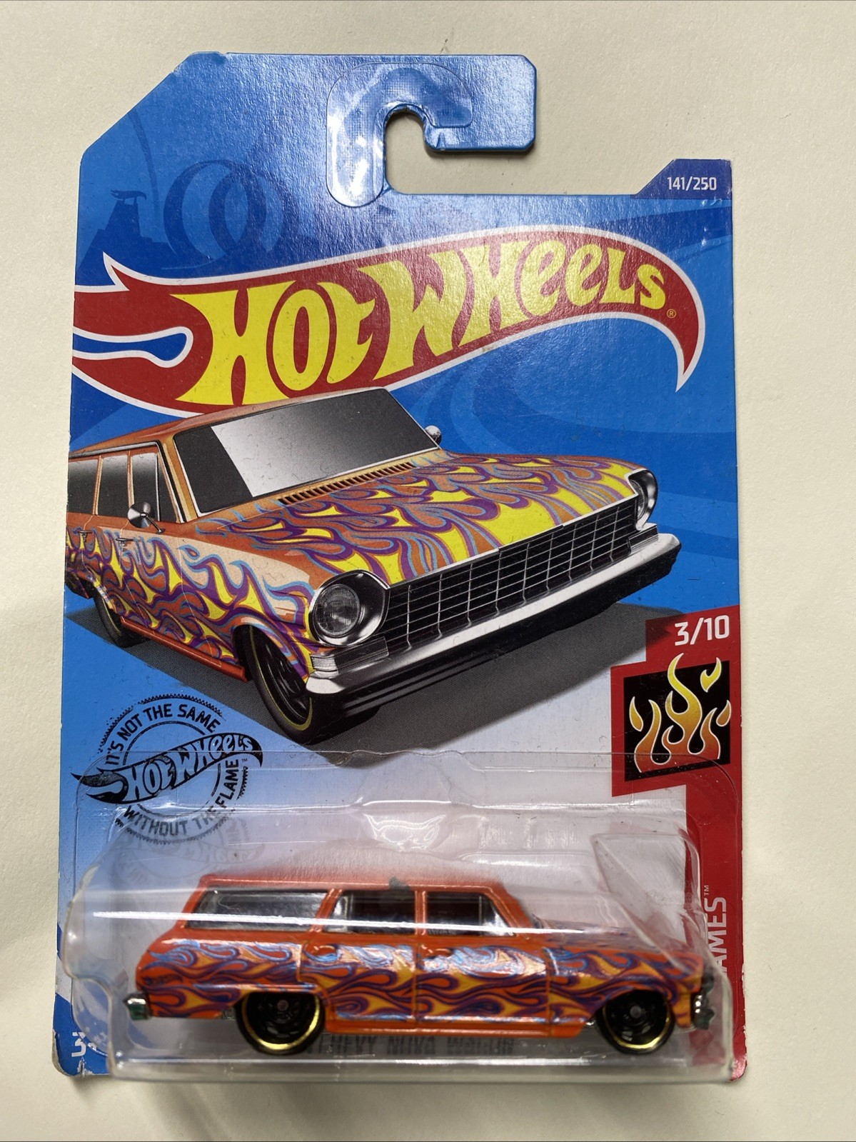 2019 Hot Wheels ‘64 Chevy Nova Wagon HW Flames 3/10 141/240 Orange