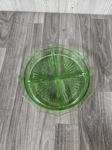 Vintage Depression Glass Divided (4 compartment) Relish/Nut Dish  Bowl Green