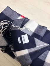 Burberry Scarf Check Cashmere Square 35.4in Navy New Made in United Kingdom