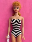 Vintage 1960 Blonde Ponytail Barbie #4 Poodle Bangs Solid Body Doll Flocked Head