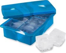 Host Ice Cube Tray with Lid, Makes 6 Large 2" Cubes, Durable Silicone Trays, Per
