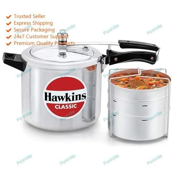 Hawkins 6.5 Litre Classic Pressure Cooker with Pots with Separator Set, Silver (