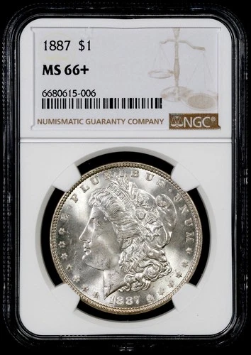 1887 MORGAN SILVER DOLLAR - MS66+ NGC -STUNNING COIN WITH CARTWHEEL LUSTER #370
