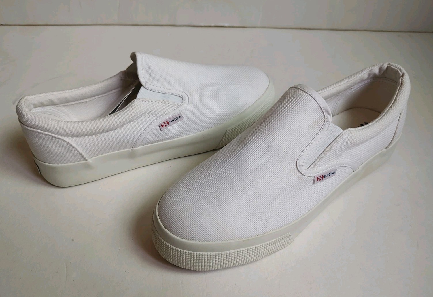 Slip On White Fabric Logo Platform Women Size 10