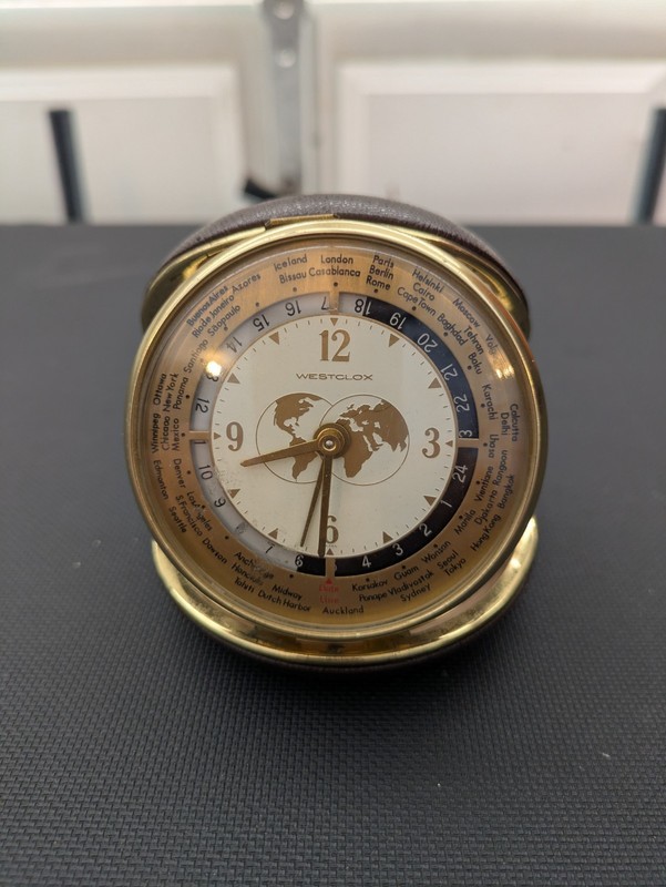  Vintage Westclox Round World Travel Folding Alarm Clock Japan