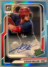 AIDAN MILLER 2026 PANINI DONRUSS BASEBALL OPTIC CAROLINA BLUE AUTO RC#111 #29/49
