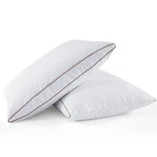 Feather Pillows Queen Pillows Set of 2, 100% Soft Cotton Cover Bed Pillows, H...