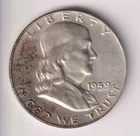 1959-D FRANKLIN HALF DOLLAR 90% SILVER DENVER MINT .50¢ UNITED STATES OF AMERICA