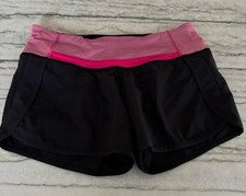 Lululemon Run Speed Mid-Rise Short 2.5” Black w/Pink Grey Striped Band Size 4