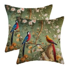 Green Pillow Covers 18x18 Pack 18" x 18" Pack of 2 Chinoiserie Birds Floral 7