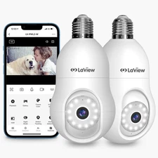 LAVIEW 4MP Bulb Security Camera 2.4GHz,360° 2K Security Cameras 2 Pack- WHITE