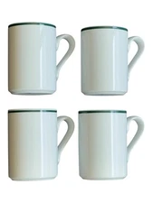 Dansk Bistro Christianshavn 4 Coffee Mugs Green Stripe White Portugal 4.25”T