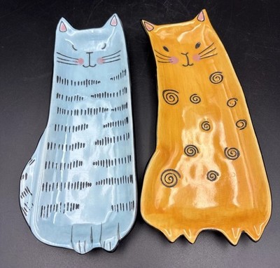 2 Cat Handcrafted Ceramic Appetizer Plates Or Trinket Dishes 8   Bico