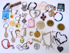VINTAGE NOW RELIGIOUS CHRISTIANITY BRACELETS COINS PENDANTS REUSE JEWELRY & MORE