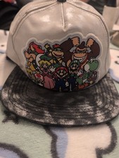 Super Mario Brothers Hat Nintendo Faux Leather Gamer Snapback Glitter Silver T6