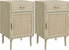 Set Di 2 Comodini per Camera Da Letto Con Cassetto E Anta in Rattan Stile Boho, 