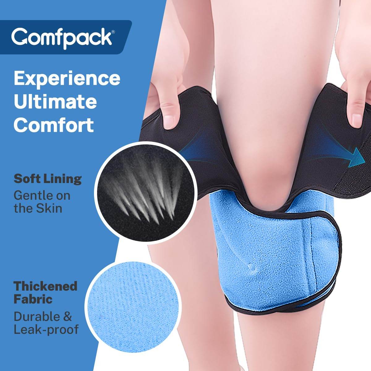 Knee Ice Pack Wrap for Sports Injuries with Compression Straps, Reusable Cold Ge