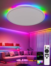 Smart Ceiling Light, RGB LED Flush Mount Ceiling Light with Remote，Ambient Li...