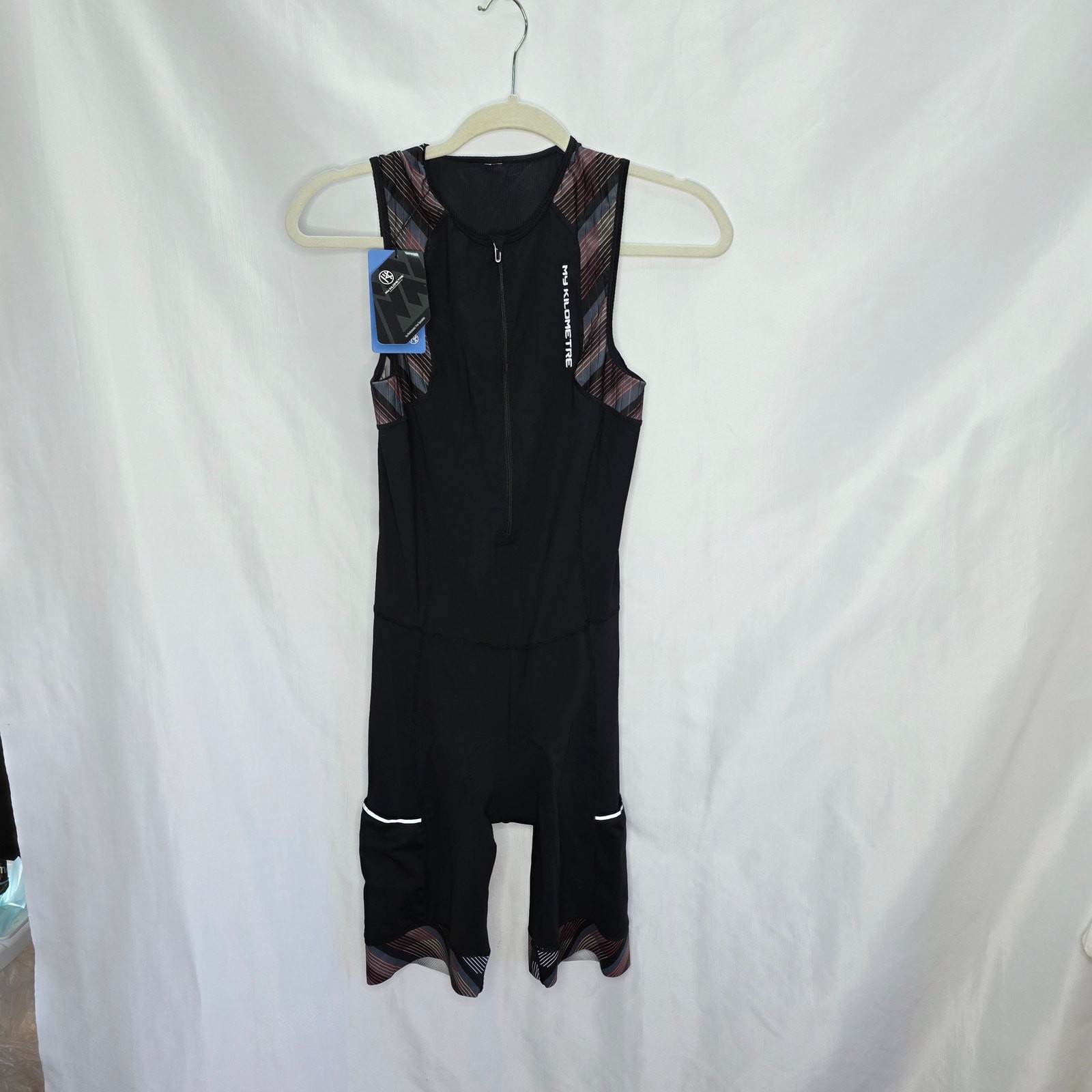 Mens Black Triathlon Tri Suit 2 Big Side Pockets Triathlon Racing Suit Front Zip