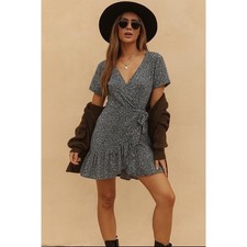 Michael Kors Womens Blue Floral Wrap Front Vneck Tiered Dress sz XS Feminine