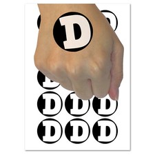 Letter D Uppercase Fun Bold Font Temporary Tattoo Water Resistant Body Art Set