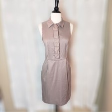 ANN TAYLOR ~ Cute Taupe Shirt Dress with Ruffle Detail ~ Size 4