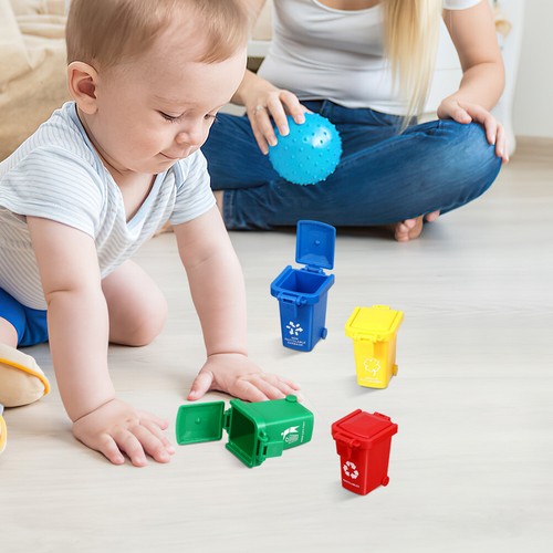 4 Pcs Recycle Can Flip-sliding Children's Trash Man Novelty Garbage Bin Cans - Picture 3 of 11
