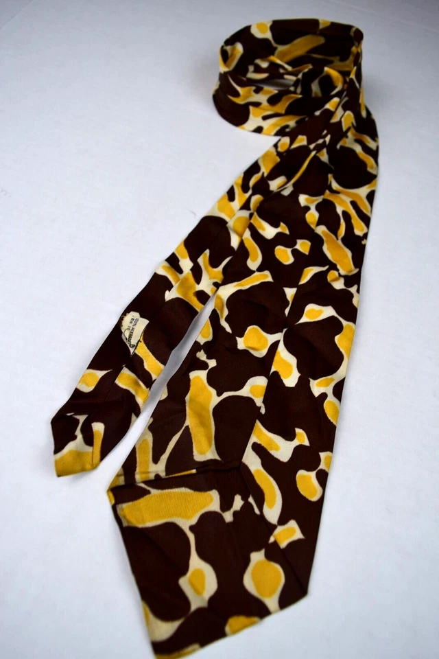 Corbata de Colección Marrón y Dorado Años 60 Patrón Camuflaje Acetato Suave Corbata 54" x 4" Foto 3 de 4