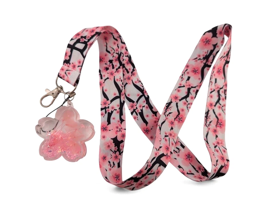 SAKURA LANYARD Brillo Flor de Cerezo Colgante Rosa Flor Llavero Correa para el Cuello Y2 Foto 2 de 4