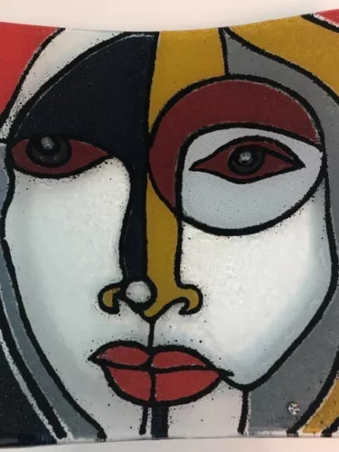 Fused Glass Paloma Charger Plate Abstract Face Art Picasso Inspired Global Views