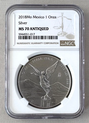 2018Mo Mexico Silver 1 Onza NGC MS 70 Antiqued;Z021