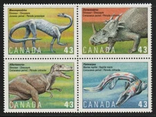 Canada #1498a, Prehistoric Lfe in Canada- 3, Se-tenant Block of 4, MNH 1993
