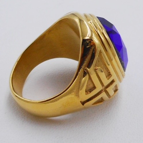 Men ring blue sapphire simulated stainless steel cross bishop solitaire SIZE 7.5 - Picture 12 of 12