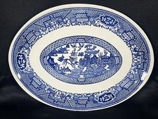 VTG BLUE WILLOW Oval Vegetable/Meat  Platter 11.75" X 9" Unmarked Laughlin?