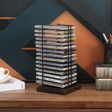 Matte Black Metal Wire & Burnt Wood Base Vertical Storage CD Display Rack
