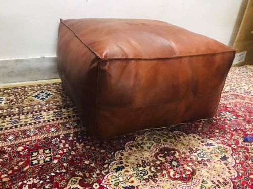 Leather Pouffe Footstool Ottoman Stool Moroccan Pouf Handmade Brown Storage New - Picture 12 of 13