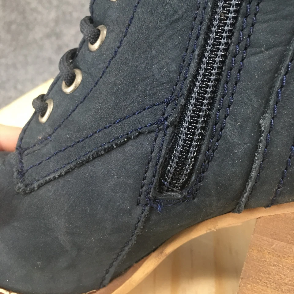 Steve Madden Boots Womens 5.5 Laurie Blue Leather Lace Up Ankle Top Block Heels - Image 3 of 4