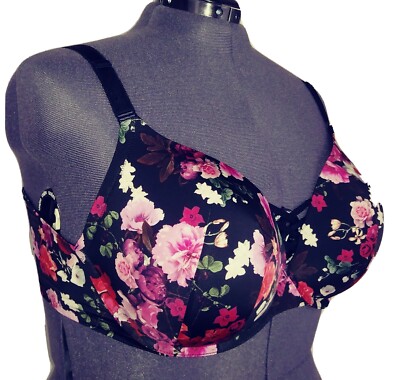 Torrid 44DD XO Push up Plunge Black Floral Bra Lattice Ba Smoothing Undwire New