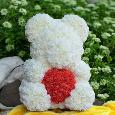 Large 16 Inch Rose Bear With Heart | Flower Teddy Bear Gift Set |