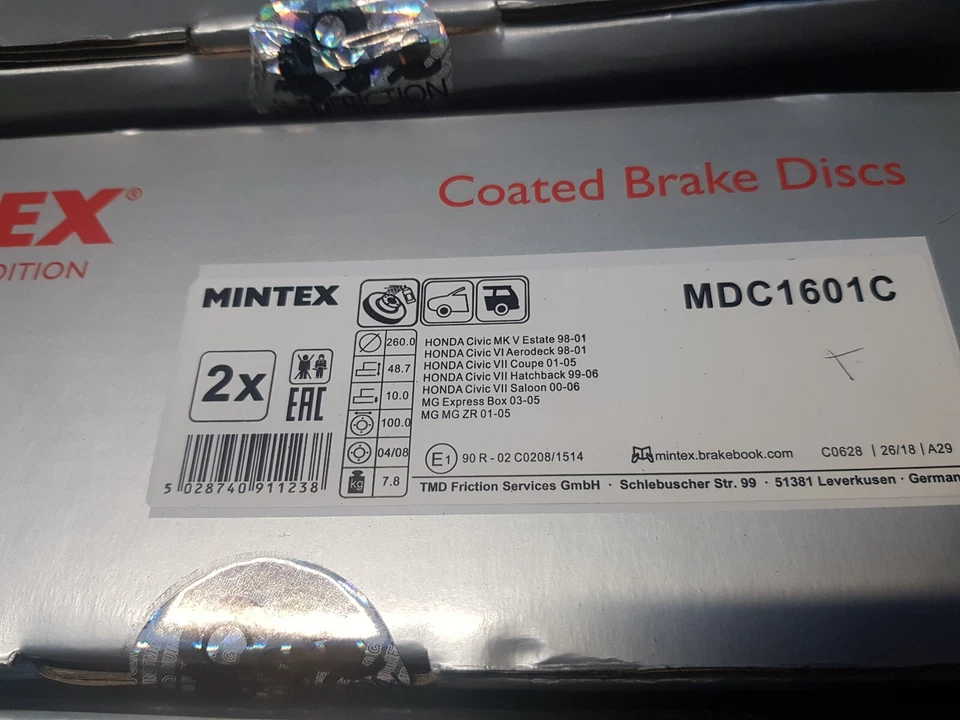 Rear Brake Discs Set L/R Mintex MDC1601C - Image 2 of 2