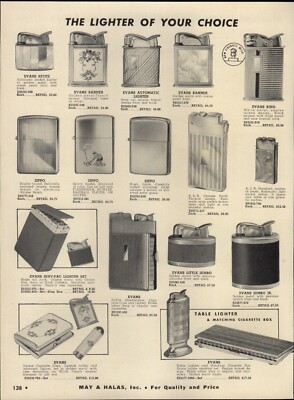 1955 PAPER AD Zippo Lighter Evans Table Cigarette Box Fisherman Music Box  Jewel