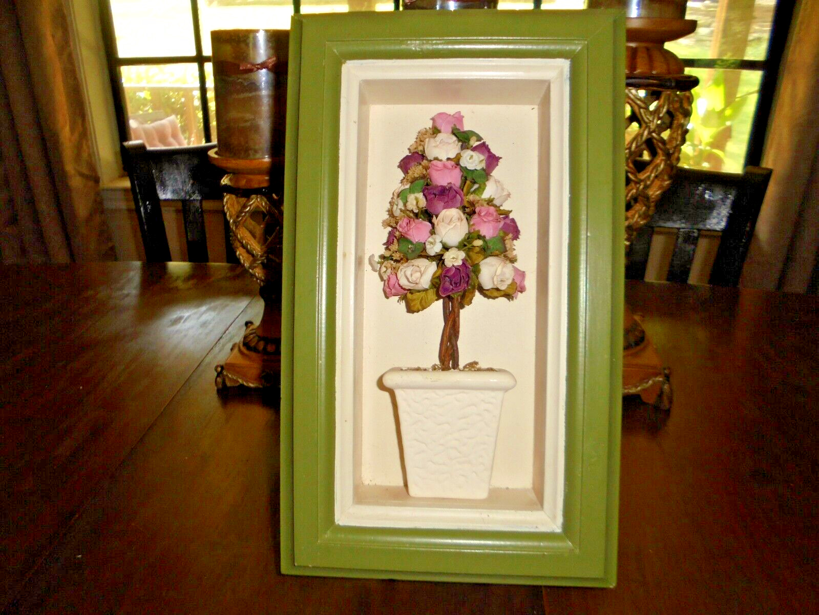 TREE OF PINK, WHITE AND BURGUNDY ROSES WALL ART