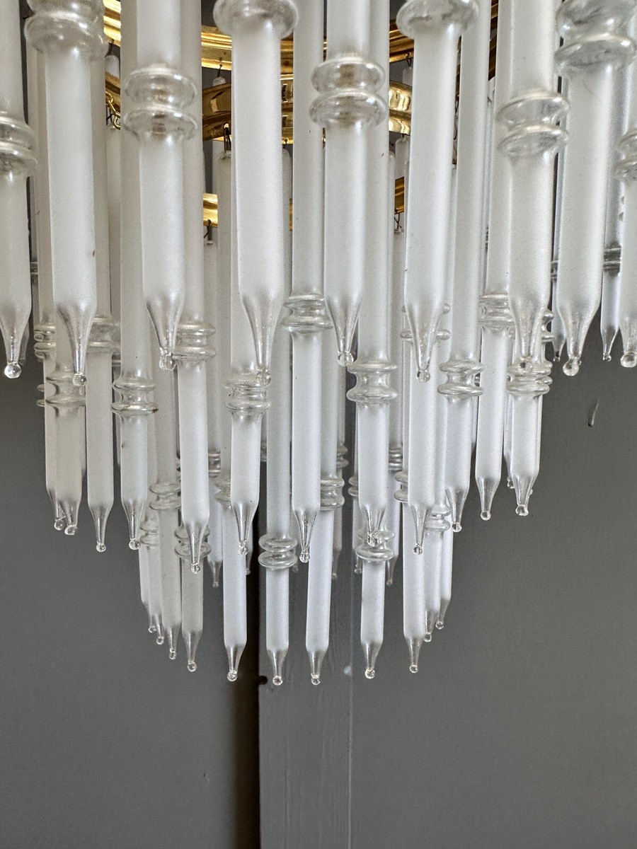 Vtg Chandelier Brass Milkglass 60s Art Deco Železnobrodské