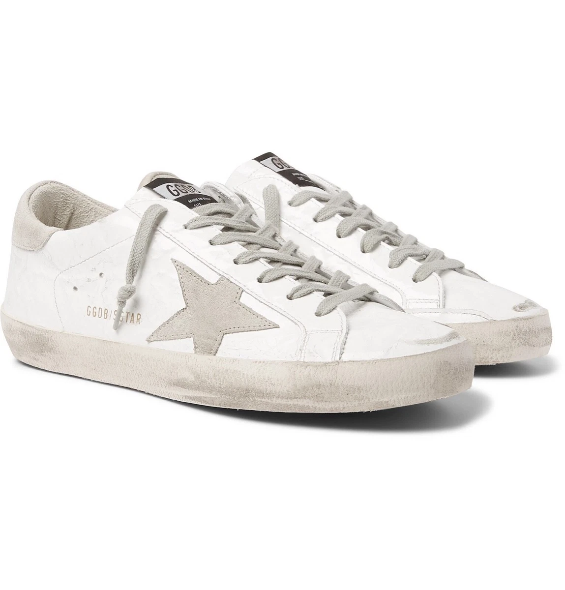 Golden goose superstar distressed leather and suede sneakers sale